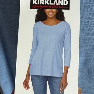 Kirkland Signature Light Blue Boatneck Long Sleeve slub tee Top XL NWOT